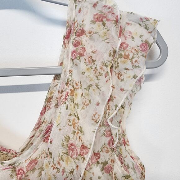 Iz Byer Floral Chiffon Flutter Blouse Size XL Fairy Cottage Coquette Vtg Y2K - Picture 7 of 13